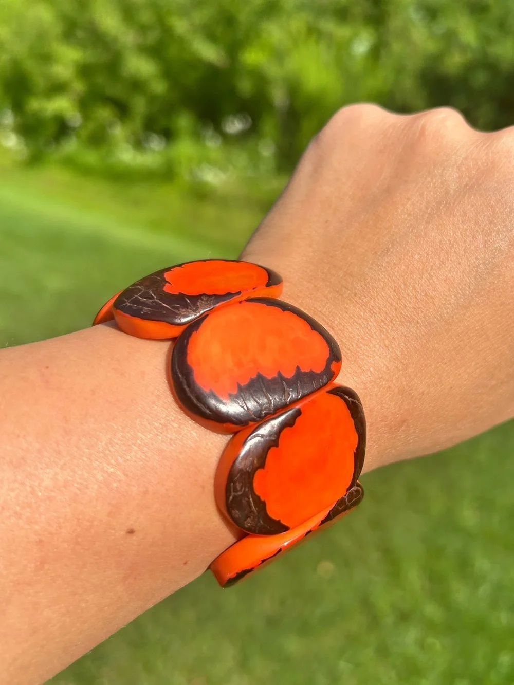 Chunky Orange Bracelet Tagua Nut Vegetable  Ivory